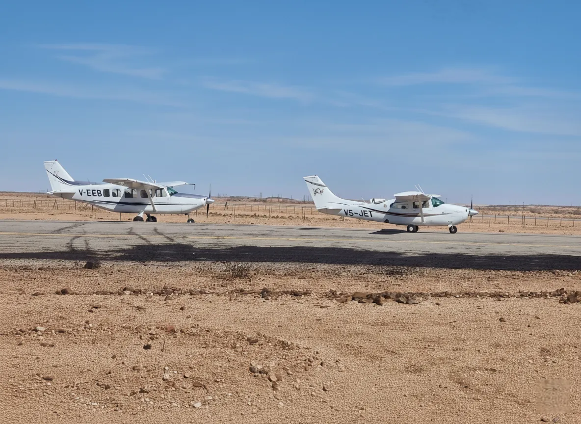 Gli aerei prima della partenza durante la preparazione al volo panoramico in Piper sulla Namibia