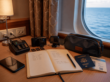 Routine serale a bordo con foto, appunti, batterie e organizzazione dei video di viaggio