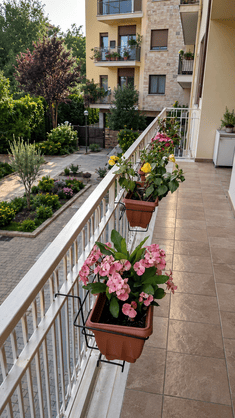 Vita di terra dopo crociera con balcone di casa, fiori e piante curate