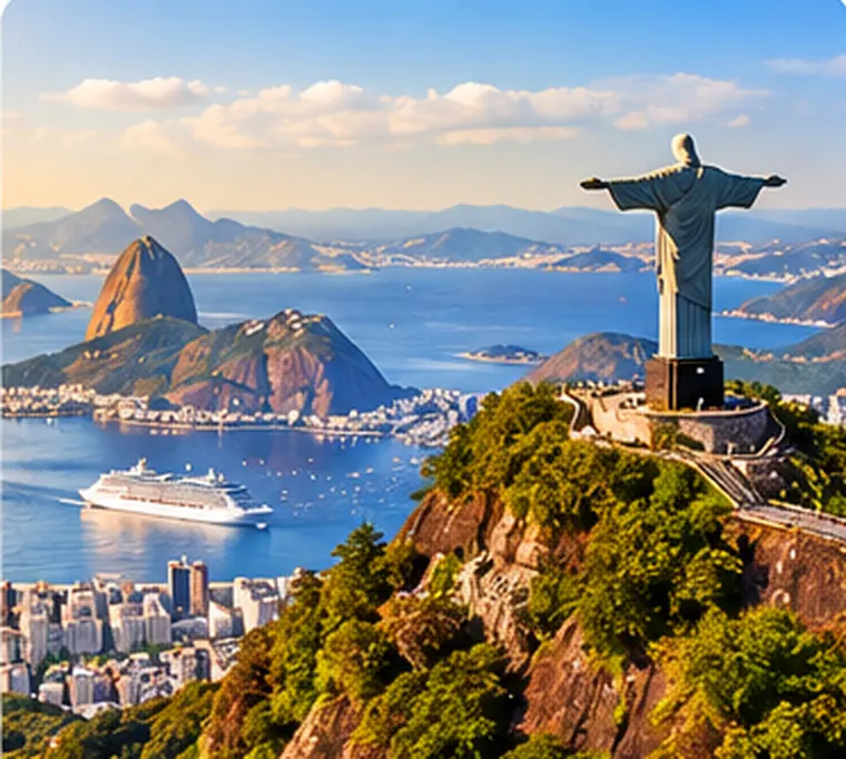 Panorama illustrativo di Rio de Janeiro con baia e paesaggio costiero